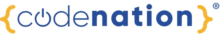 The Code Nation logo features blue words in yellow brackets.